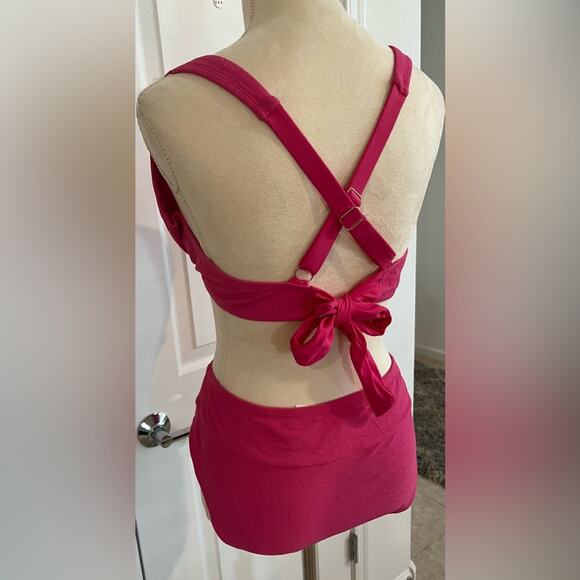 NWOT Time and Tru Solid Popcorn Texture Plus Hot Pink Bikini Swimsuit 2X (20-22) - Picture 10 of 11